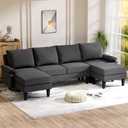 FONTOI U Shaped Sectional Couch, Convertible Modular Sectional Sofa with Chaise & Ottomans, Modern 6 Seat U Shaped Couches for Living Room Apartment, Green