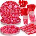 Homlouue 168PCS Valentine's Plates and Napkins, Heart Paper Plates Napkins for Birthday Anniversary Wedding Party Valentine's Day Engagement Party, Includes Plate Napkin Cups Knife Fork Spoon