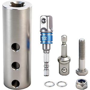 Trailer Jack Drill Adapter for 1 Inch Jack Drive Shafts, Stainless Steel Trailer Jack Adapter Kit with 2 Pcs 1/2" Drive Socket, Fits RV Camper Dump Truck Trailer Jacks (Silver)