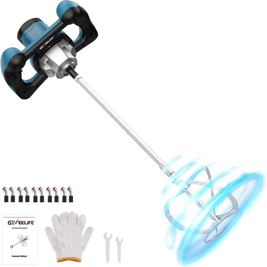 Geveelife Concrete Cement Electric Mixer Machine 2400W with 6 Adjustable Speed, Handheld Electric Cement Mixer for Drill for Mixing Mud, Cement, Mortar, Paint, Fodder, Blue Geveelife Concrete Cement Electric Mixer Machine 2400W with 6 Adjustable Speed, Handheld Electric Cement Mixer for Drill for Mixing Mud, Cement, Mortar, Paint, Fodder, Blue