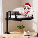 Cat Bed for Desk,14.9" Desk Cat Hammock with Clamp,Wooden Desktop Pet Perch, Elevated Cat's Nest Mounted on Table for Office & Computer Setup,360Rotating PerchMat Machine Washable,Black