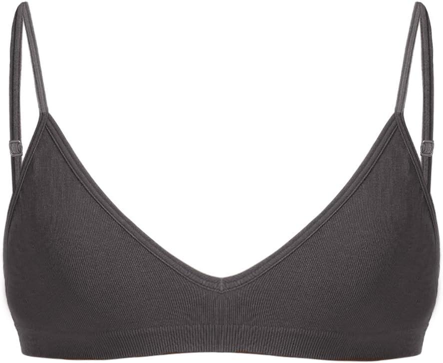 SweatyRocks Women's Triangle Bralette Plunge Bra V Neck Wireless No Padded Soft Comfortable Everyday Sleep Bras (Black, L)