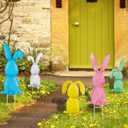 Joliyoou Easter Yard Signs, Set of 5 Metal Easter Bunny Stakes, Assorted Colorful Standing Rabbits Stake for Front Door Spring Lawn Garden Holiday Outdoor Decorations