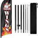 Chicken Wings Advertising Feather Flags Banner, Chicken Wings Swooper Flags with Poles and Ground Stake, 8FT Advertising Feather Flags Sign for Chicken Wings Business