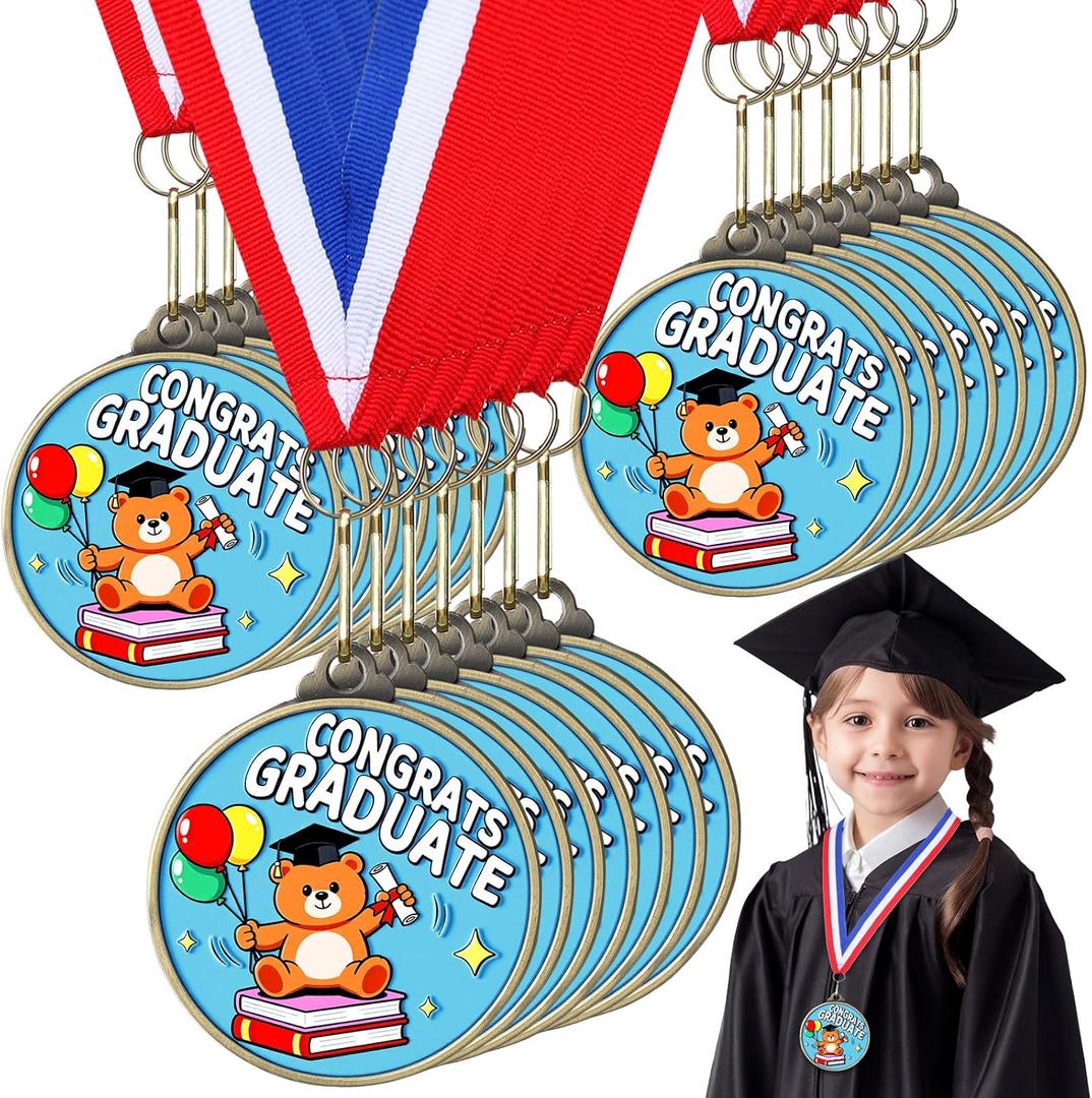 Kenning 20 Pcs Metal Kindergarten Graduation Award Medals for Kids 2'' Preschool Award Medallion with Neck Ribbon Congrats Graduation Gifts for Pre-K School Student Party Favor Supplies