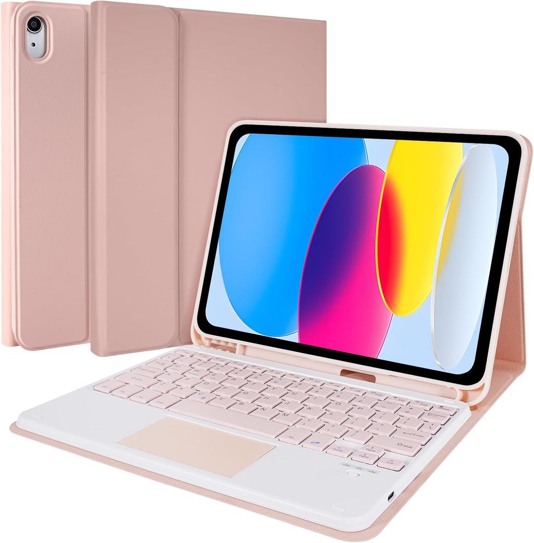 LAMA Touchpad Keyboard Case for iPad (A16) 11th Gen 2025 /10th Gen 2022, Folio Cover with Pencil Holder, Multi-Touch Trackpad, Wireless Magnetic Keyboard for iPad 11th 10th Generation, Pink
