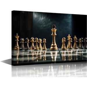 Black and White Wall Art Board Game Poster Canvas Wall Art 1 Panel Modern Wall Decor Men Entertainment Room Wall Art for Game Room Clubs Wall Canvas Art Decoration Framed Ready to Hang 36x24 in