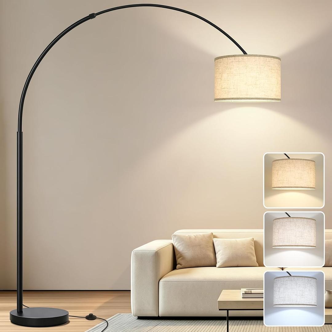 Large Arc Floor Lamp for Living Room, Modern Standing Arched Lamp, Black, 61"D x 13.78"W x 77.56"H