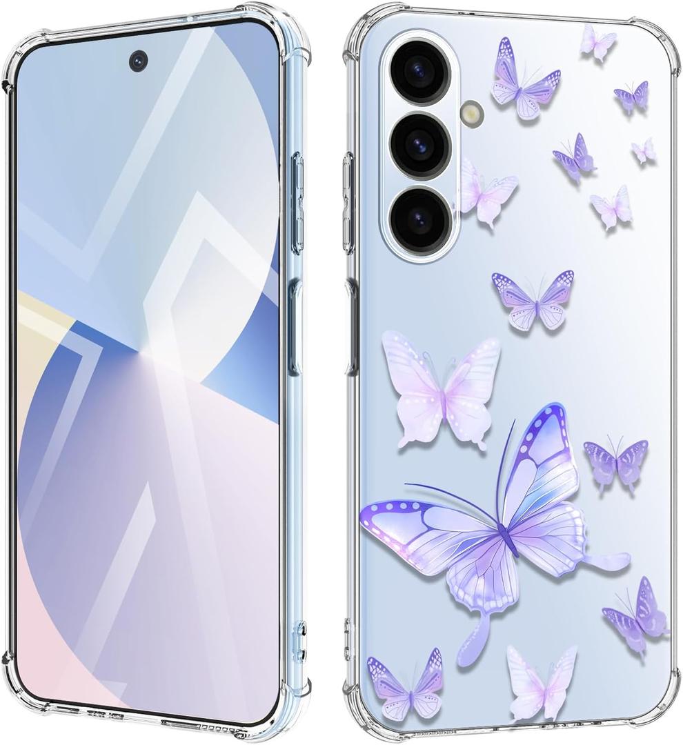 for Samsung Galaxy A26 Case Flowers [Buffertech 6.7ft Military-Grade Drop Protection] [Anti Peel Off Tech] Clear TPU Bumper 5G Phone Case Cover DesignDragonflies
