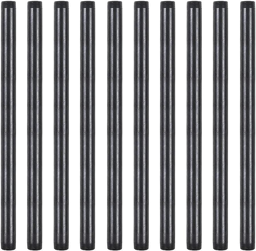10 Pack 3/4 Inches x 16 Inches Black Malleable Steel Nipples Fitting, DIY Steampunk Industrial Vintage Style.