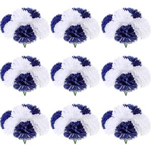 Tigeen 120 Pcs Silk Carnation Flower Artificial Carnations Fake Carnations Artificial Flowers Head for Wedding Decoration, DIY, Funeral Arrangements Wreaths Diameter 3.5'' and 6'' Stem (Blue, White)