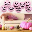 Riakrum 20 Pcs 8 Inch Pink Halloween Paper Lanterns Bulk Pink Jack-o'-Lantern Hanging Lanterns Halloween Pumpkin Decoration for Holiday Spooky Party Indoor Outdoor Decor