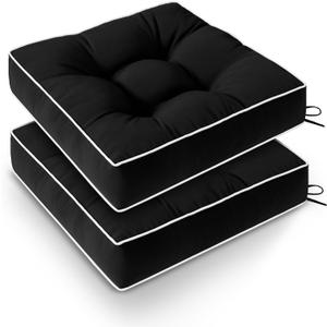 Outdoor Chair Cushions Set of 2, Patio Cushions for Outdoor Furniture, Tufted Waterproof Outdoor Chair Pads, 17 x 17 Inch, Black