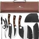 Purple Dragon Butcher Knife Set, 9 Pcs Chef Knife Set - Hand Forged Serbian Chef Knife Meat Cleaver Boning Viking Knives, Kitchen Knives Set with Roll Bag for Home Cooking, Outdoor Camping, BBQ