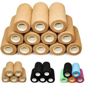 OZER 12 Pack 4 Inch x 5 Yards Self Adhesive Bandage Breathable Cohesive Bandage Wrap Rolls Elastic Self-Adherent Tape for Stretch Athletic, Sports, Wrist, Ankle (Tan)