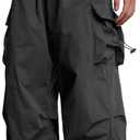 ZAFUL Flat Pocket Parachute Pants for Men Casual Baggy Cargo Pants Unisex Street Y2K Pants Drawstring Trouser (Small, 1-dark Gray)
