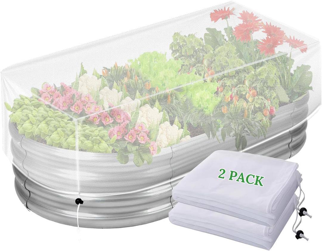 2 Pack Garden Netting for Raised Beds, Durable Ultra Fine Mesh Plant Covers with Drawstring to Keep Small Animals Pest Out,Raised Bed Bird Barrier Screen for Protecting Flowers Vegetables Fruits Crops