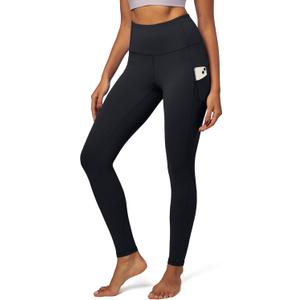 IUGA Leggings with Pockets for Women High Waisted Yoga Pants Women Tummy Control Workout Compression Running Leggings (Large, Black)