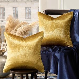GIGIZAZA Gold Velvet Pillow Covers 16x16, Set of 2 Couch Throw Decorative Pillow Covers Soft Modern Living Room Square Cushion Fall Pillowcases