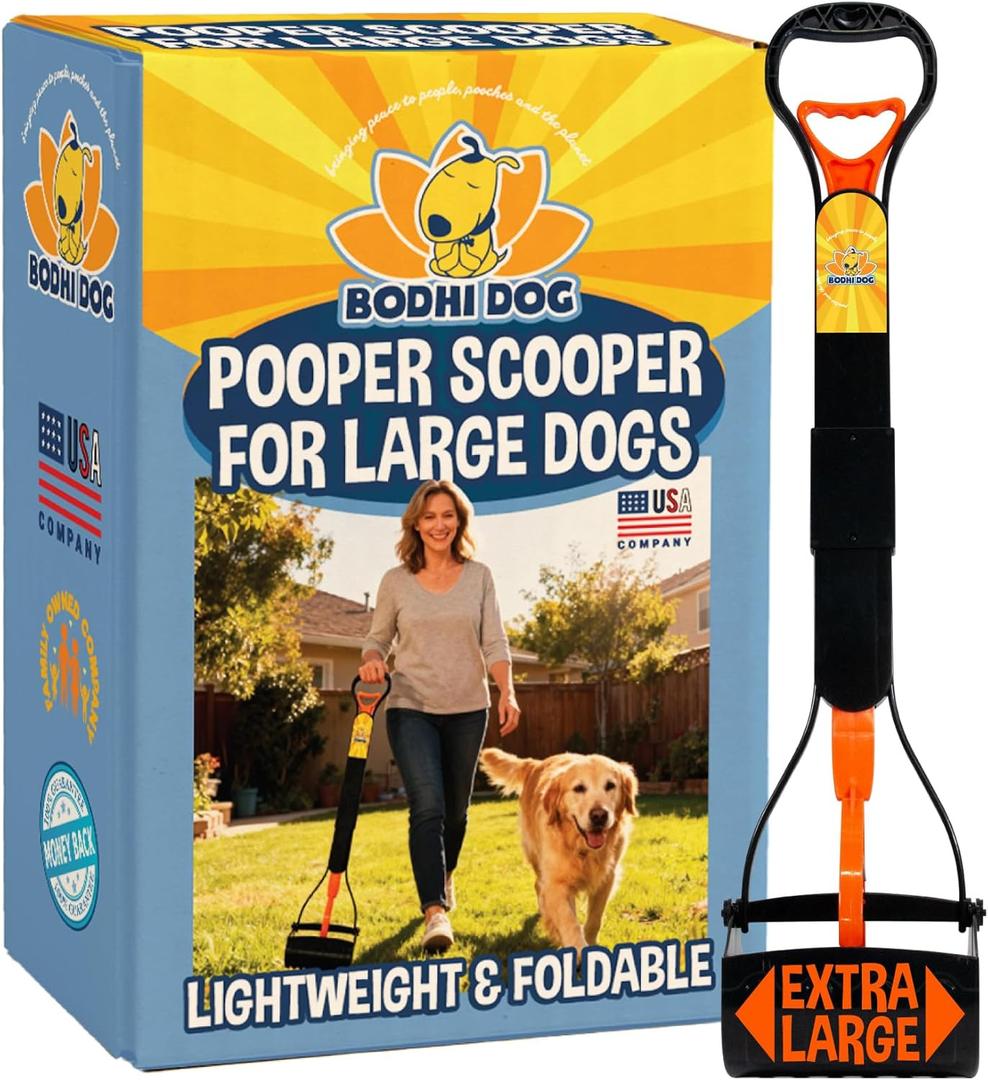 32" Tall Non-Breakable Pooper Scooper for Large Dogs - Lightweight, Foldable Design with Extra-Long Handle (Orange)
