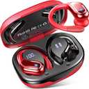Wireless Earbud, 75Hrs Bluetooth 5.4 Headphones IP7 Waterproof for Sport, Running Wireless Earphones with ENC Noise Canceling Mics, Deep Bass Over Ear bud with Earhooks for Android, iOS, Workout, Gym (Red)