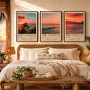 2 x 3Pcs Vintage Coastal Surfing Wall Art , Beach Sunset Canvas Poster 12x16 In, 12W"x16L"