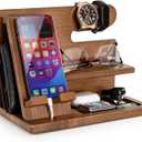 TESLYAR Wood Phone Docking Station for Men - Desktop or Nightstand Organizer - Birthday Gifts for Men, Dad - Anniversary Idea from Wife - Key Holder, Stand Wallet, Watch & Essentials (Earth Beige)