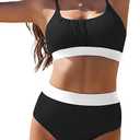 Bikini Sets for Women High Waisted 2025 Two Piece Swimsuits Sporty Color Block Bathing Suit, Size: S