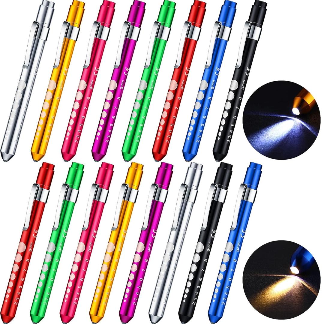Tuanse 16 Pack Pen Light Nurse LED Penlight Pen Lights for Nurses Pupil Penlight with Pupil Gauge Reusable for Nurse Students Doctors Daily Use