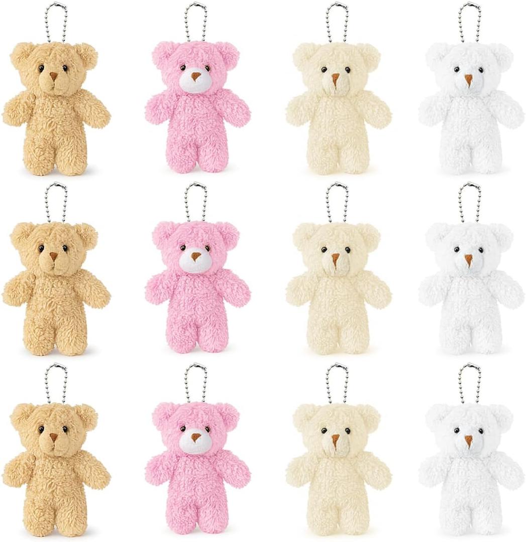 Sealive 12 Pcs Mini Plush Bears (4.7") - Small Stuffed Animals for DIY Valentine's Day Bouquets, Baby Shower Favors, Gender Reveal - Tiny Bear Ornaments for Backpack Keychains & Christmas Stockings