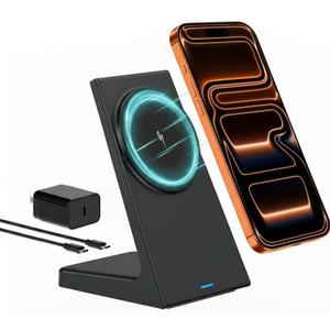 Wireless Charging Station - Magnetic Charger for iPhone 17/16/15/14/13/12 Series, Compatible with Apple, Stable Wireless Charger Stand for Desk & Bedside, Gifts for Men/Women (Black)