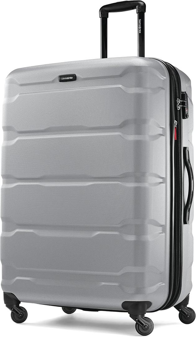 Samsonite Omni PC Hardside Expandable Luggage with Spinner Wheels, Silver, Checked-Large 28-Inch