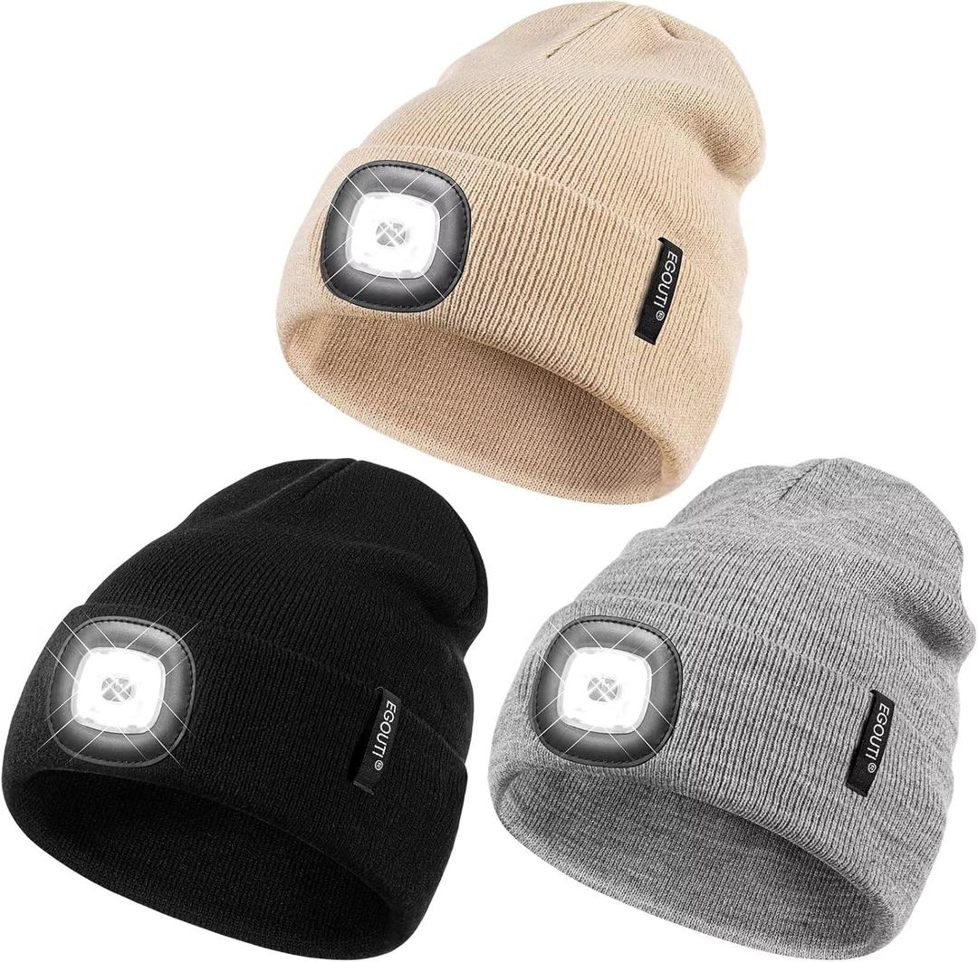 Beanie with Light for Men Women, Winter Hat with Light Built in Led Beanie Headlamp Caps, Stocking Stuffers Gifts for Dad Him, One Size