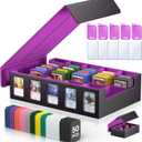 MORCCO Trading Card Storage Box 5-Row 3900+ Capacity,TCG MTG Card Case with Magnetic Lid & Commander Display,Top Loader Storage for Sports Cards, Includes Dividers Dice Box Black Purple