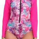 Halcurt Women's One Piece Rash Guard with Built in Bra UPF50+ Zip Long Sleeve Surfing Athletic Swimsuit, 2XL