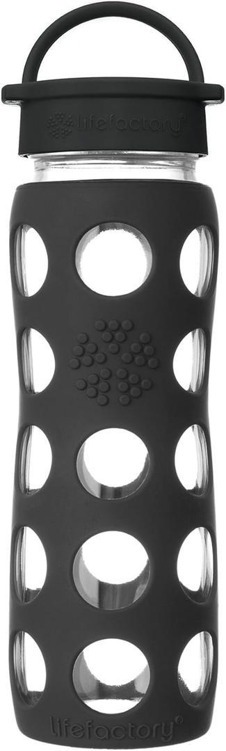 Lifefactory 22-Ounce BPA-Free Glass Water Bottle with Classic Cap and Protective Silicone Sleeve, Onyx