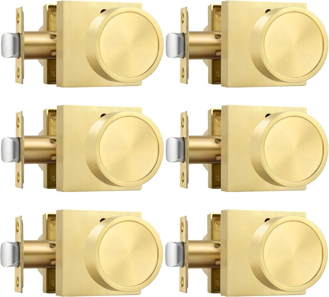 Goldenwarm Gold Door Knobs Interior, Privacy Brushed Brass Interior Door Knobs, Heavy Duty Zinc-Alloy Brushed Gold Indoor DoorKnob for Bedroom, Bathroom, 6 Pack