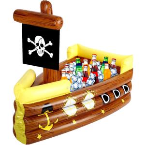 Zhanmai Inflatable Pirate Ship Drink Cooler Inflatable Serving Bar Food Container for Spooky Christmas Creepy Horror Xmas Pirate Birthday Party Favor Supplies Decorations(Yellow,Funny) (as pictures shown)