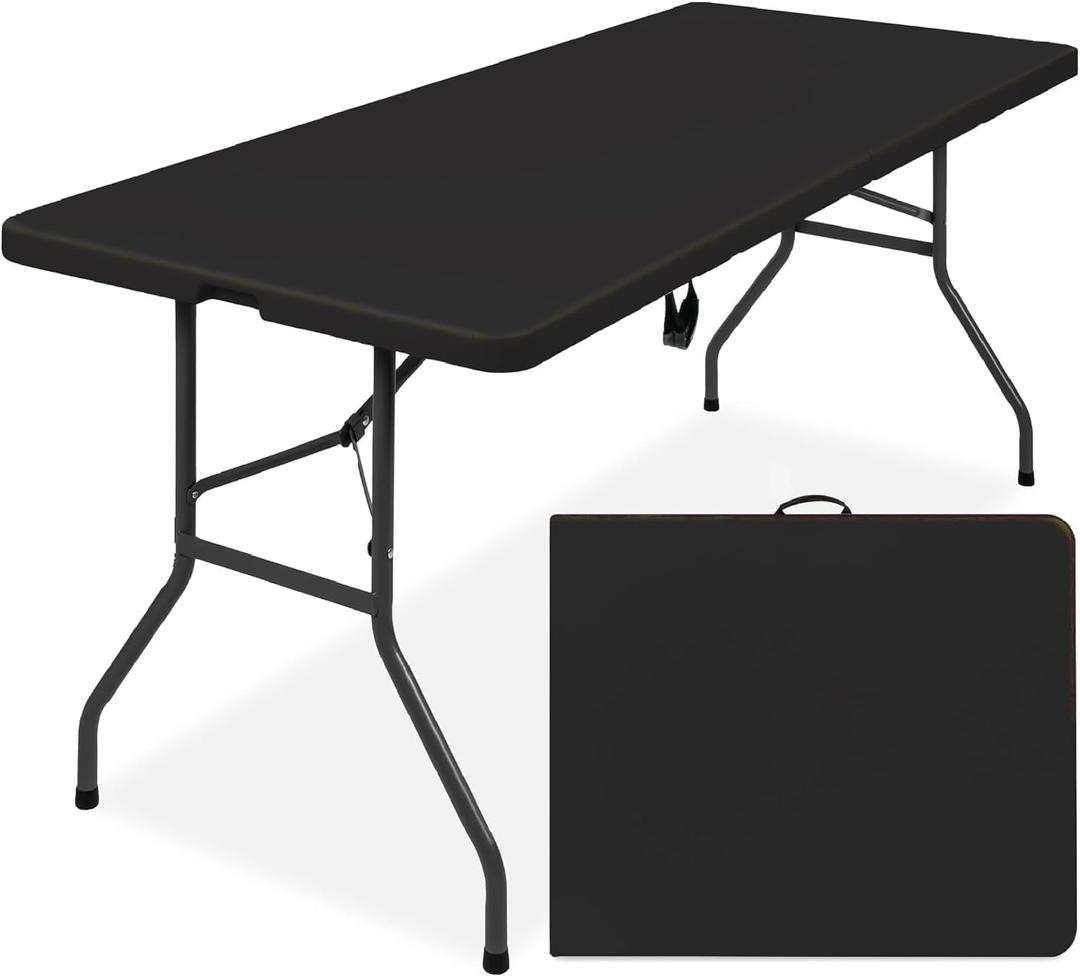 Simpli-Magic 6ft Plastic Folding Table, Indoor Outdoor Heavy Duty Portable w/Handle, Lock for Picnic, Party, Camping - Black (6 feet)