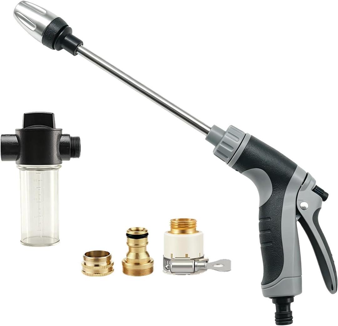 Aquoxis Pressure Washer – 15x More Powerful Than Hoses, Stainless Steel Universal Hose Fit, 360° Rotating for Three Spray Modes with Foam Pot, Tool Free Install for Patio Car (B)
