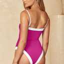 LASLULU Womens Sexy One Piece Swimsuit Strapless Padded Square Neck Bandeau Bathing Suits with Adjustable Spaghetti Straps (Pink, L)