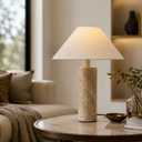 18.11" Mid Century Marble Table Lamp with Beige Linen Shade