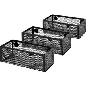 Amazon Basics Magnetic Storage Baskets, Mesh Organizers for Office Supplies and Workspace, 6" x 2.5" x 2.2", Black, 3-Pack