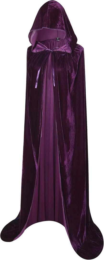 BIGXIAN Long Hooded Cloak Velvet Cape Witch Costume Halloween Costumes for Women Men (Purple)