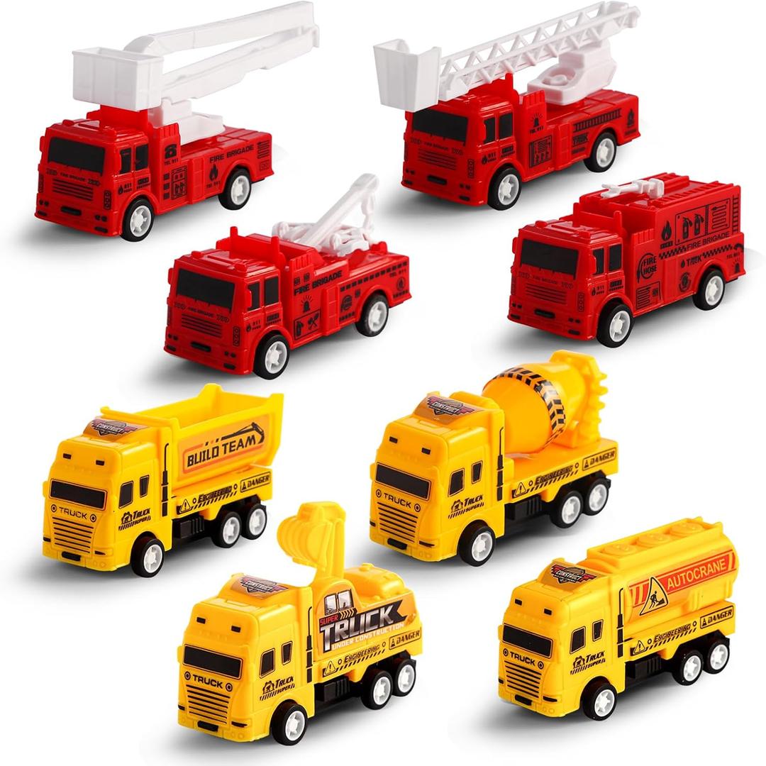 8 Pack Pull Back Cars Vehicle Toys Set, Fire Truck Construction Truck Model for Kids Boys Girls Toddler, Mini Pull Back Vehicles Party Favors Birthday Gift Classroom Prize Pinata Fillers
