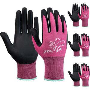 JDL 3 Pairs Nylon Nitrile Coated Gardening Gloves for Women, Touchscreen Yard Garden Gloves, Breathable Safety Work Gloves with Grip, Pink, Small