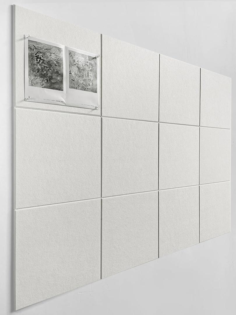 White Cork Board Tiles | Large Cork Board Alternative | Felt Wall Tiles (12-Pack) | Aesthetic Felt Bulletin Board for Office, Home & Classroom | Large Cork Boards for Walls Memo Board | White
