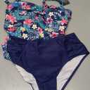 ZAFUL Tankini Swimsuits for Women Tummy Control High Waisted Twist Front Ruched Two Piece Bathing Suit (Blue, L)