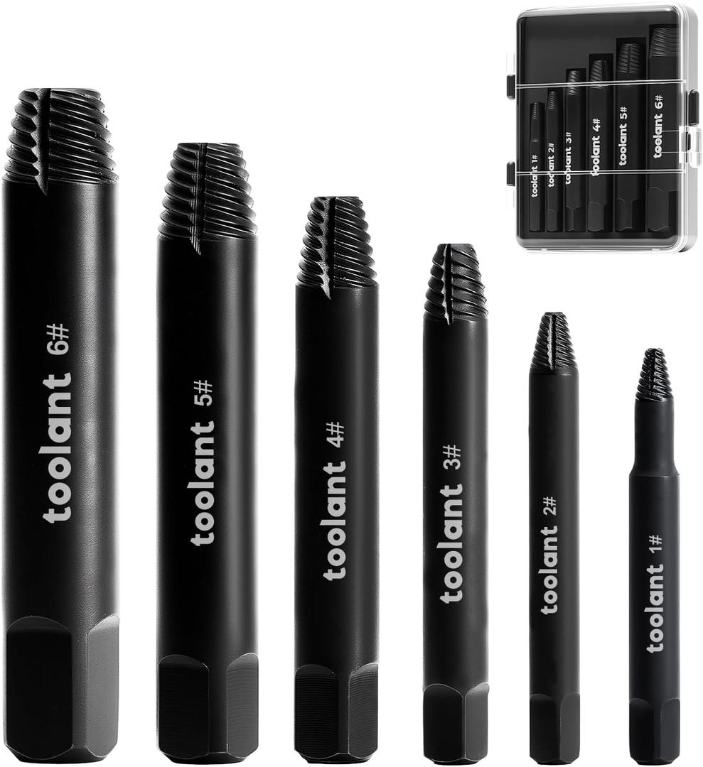 toolant 6pcs Screw Extractor Set, S2 Steel Bolt & Nut Remover Socket Tool Kit, Stripped Bolt Extractor for Damaged Screws and Bolts