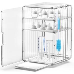 XANGNIER Baby Bottle Organizer, Clear Baby Bottle Storage Organizer for Countertop and Cabinet, with Drying Rack and Hook, Space-Saving, Multifunctional Station Organizers Accessories